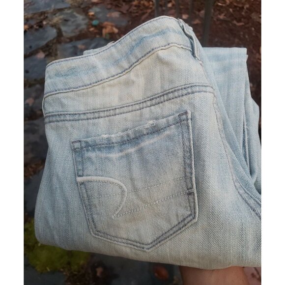 New American Eagle Skinny Jeans Womens 0 Blue Light Wash Cotton Low Rise Ripped - Picture 12 of 12